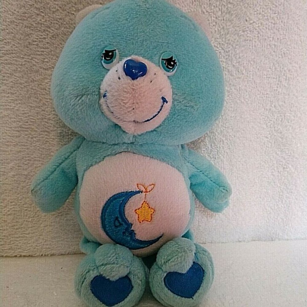 🎉Care Bears 2002 Bedtime Bear 8" Plush Toy Turquoise Blue Moon & Shooting Star